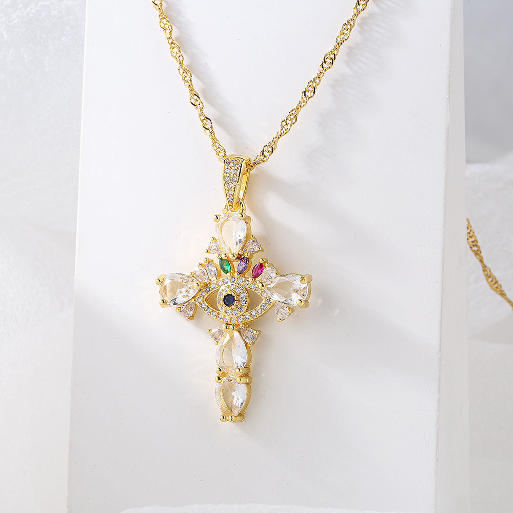 Collana pendente geometrica minimalista vintage da donna con base in rame placcata in oro 18 carati e intarsio di zirconi