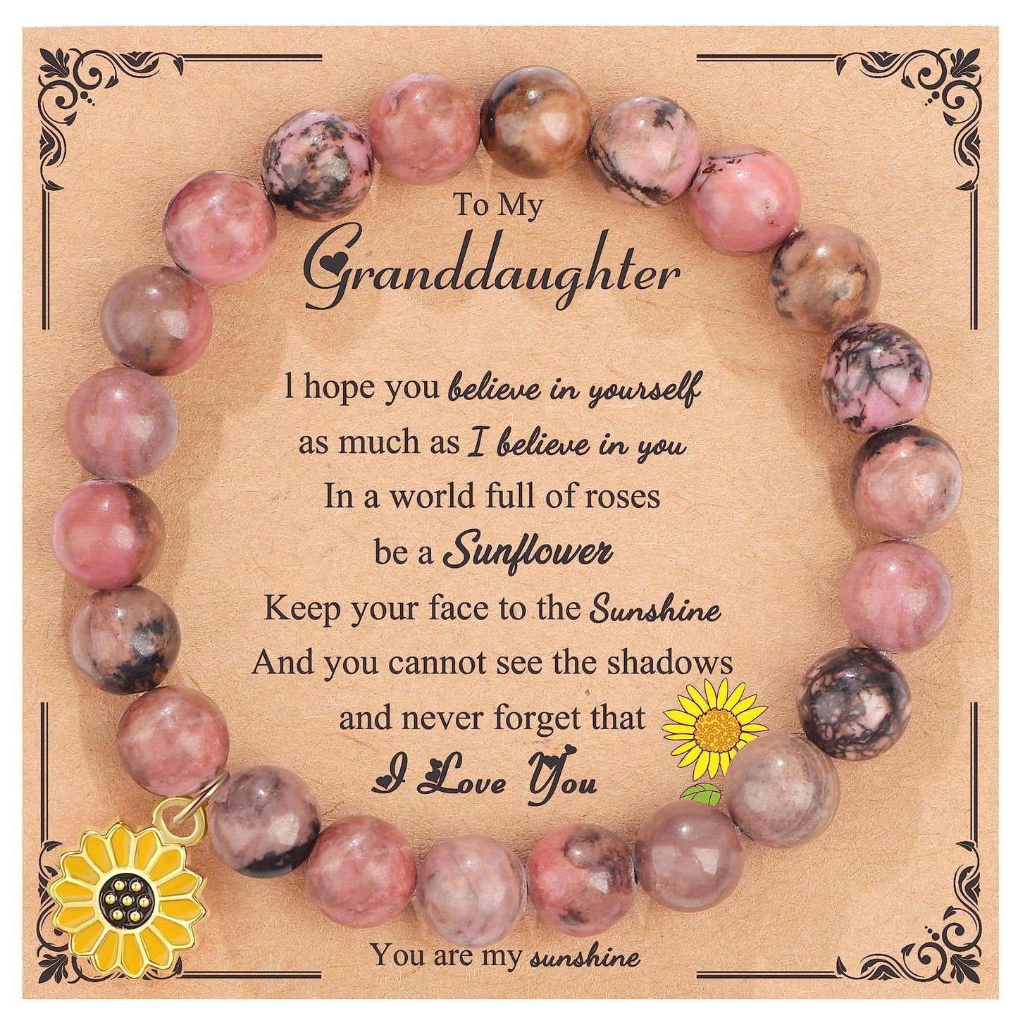 Sweet Floral Sunflower Gemstone Charm Bracelet for Women