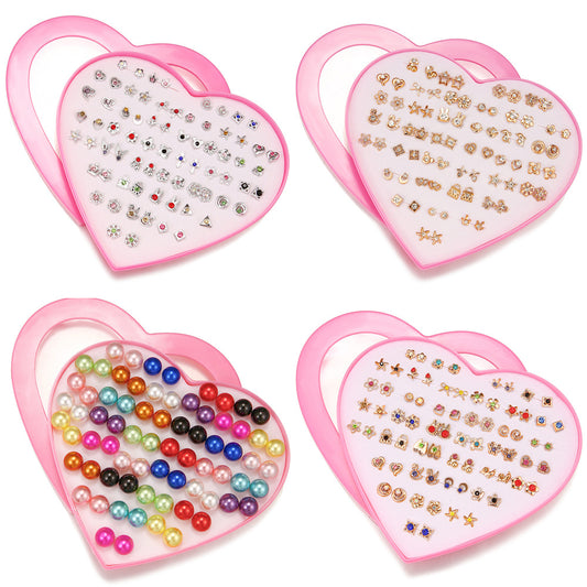Sweet Geometric Resin Stud Earrings with Rhinestone and Pearl Inlay for Women