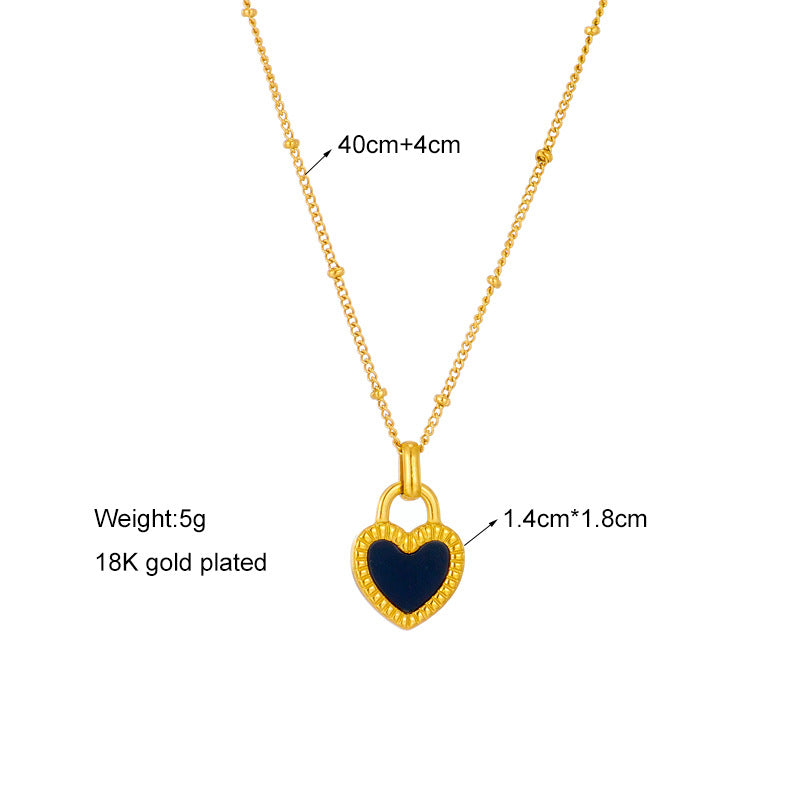 Minimalist Heart-Shaped Titanium Steel Plated Necklace and Earrings Set for Women with Delicate Clavicle Chain