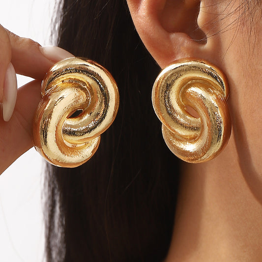 Minimalist Spiral Geometric Stud Earrings in Alloy with Plated Finish for Women