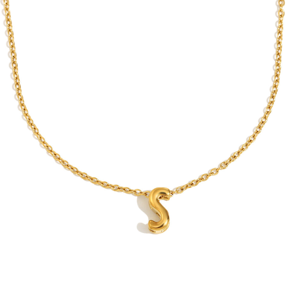Fashionable Minimalist Letter Pendant Necklace in Stainless Steel with 18K Gold Plating for Women