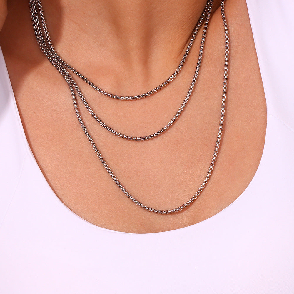 Minimalist Geometric Titanium Steel Plated 18K Gold Pearl Chain Necklace for Women