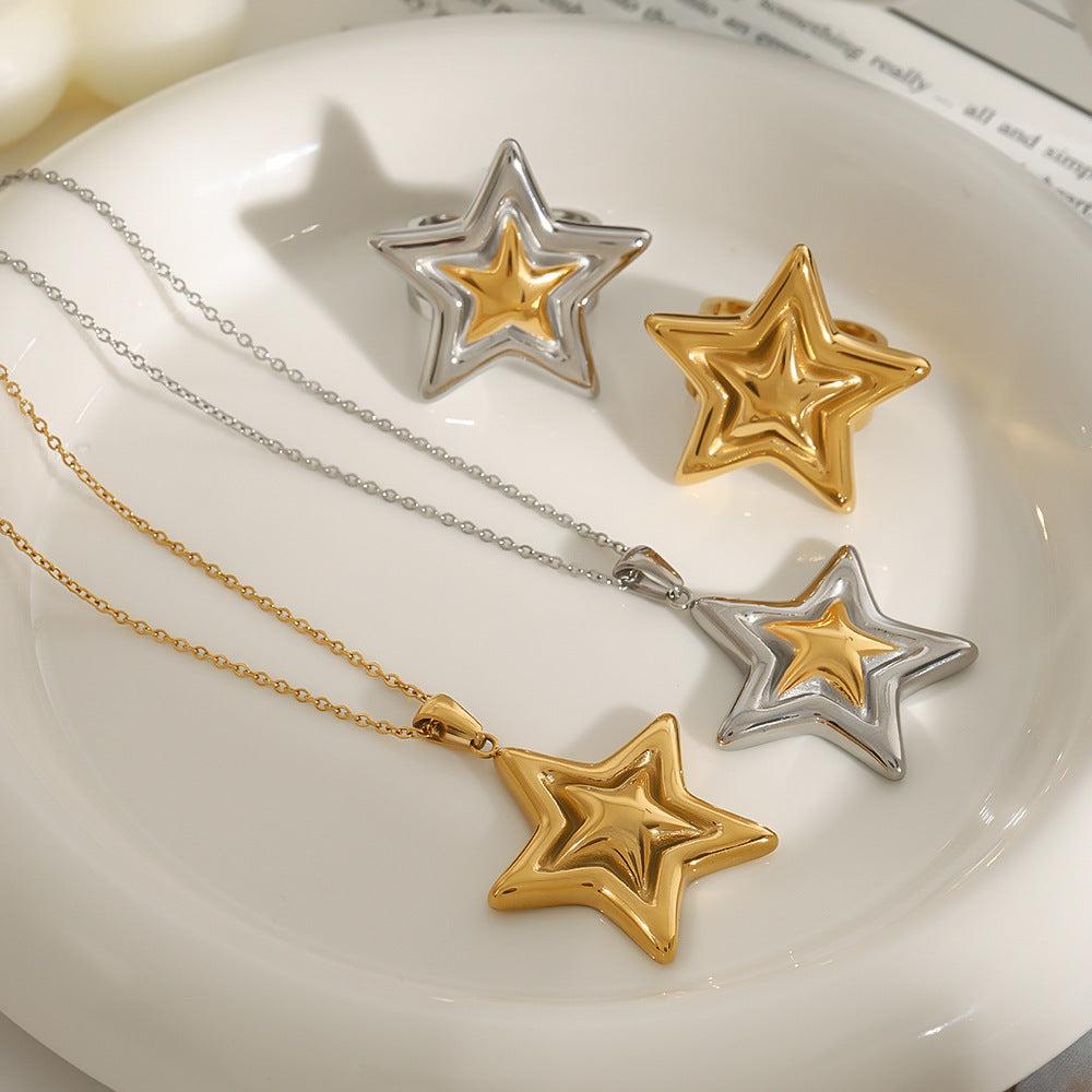 Geometric Star Stainless Steel Plated Necklace for Women