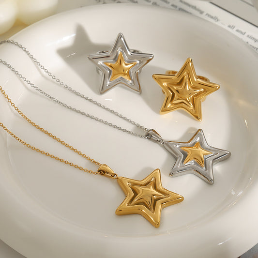 Geometric Star Stainless Steel Plated Necklace for Women
