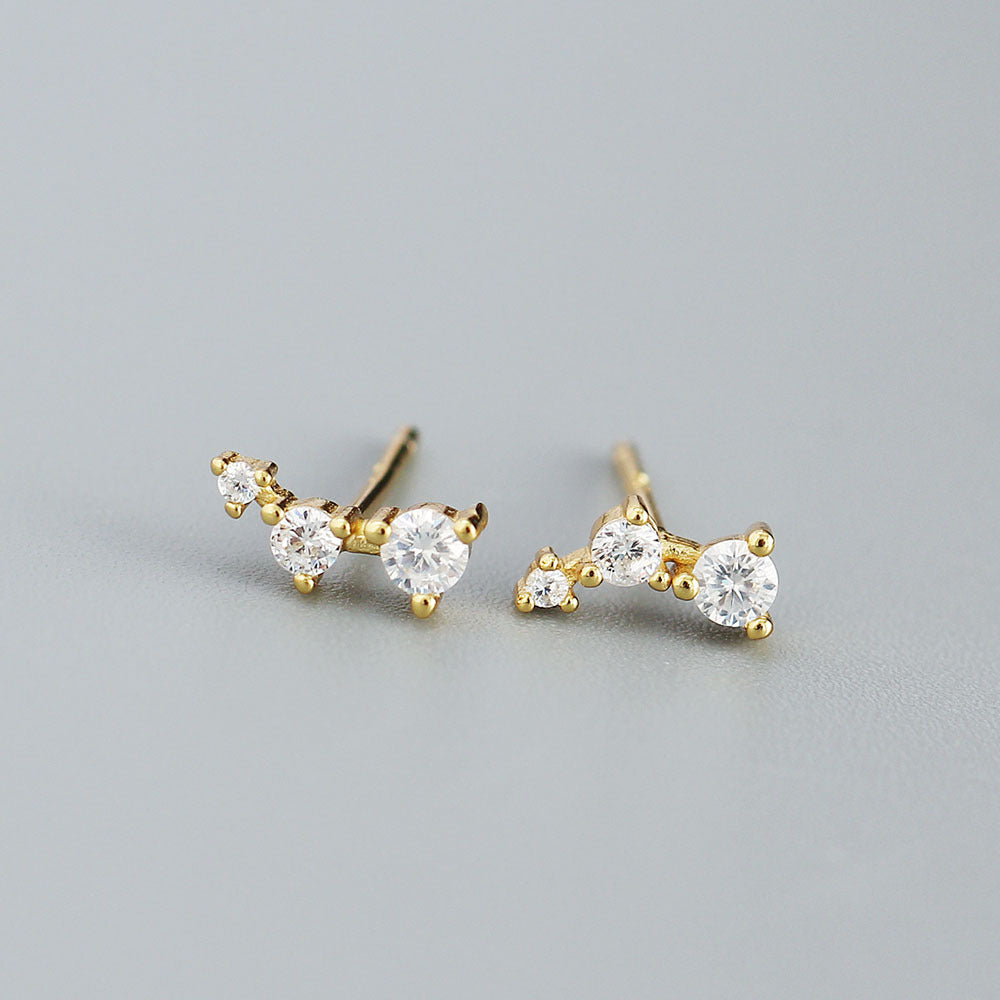 Minimalist Geometric S925 Sterling Silver Stud Earrings with Rhinestone Inlay for Women