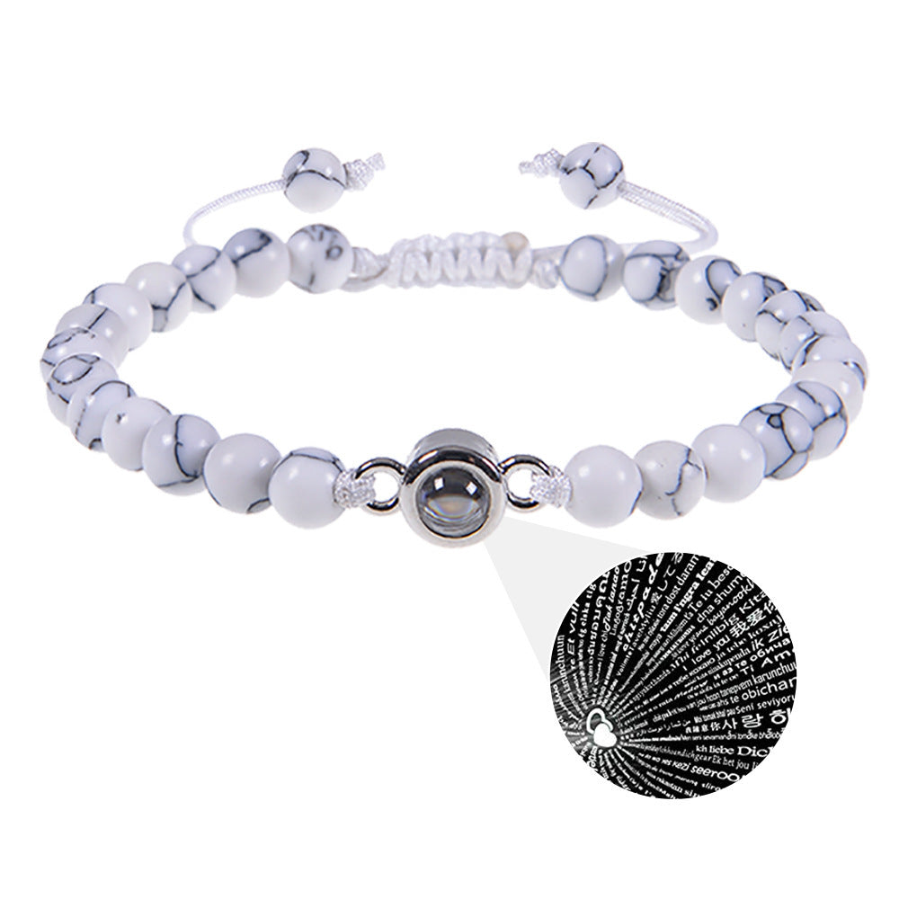 I Love You Projection Crystal Agate Bracelet Unisex Round Letter Charm