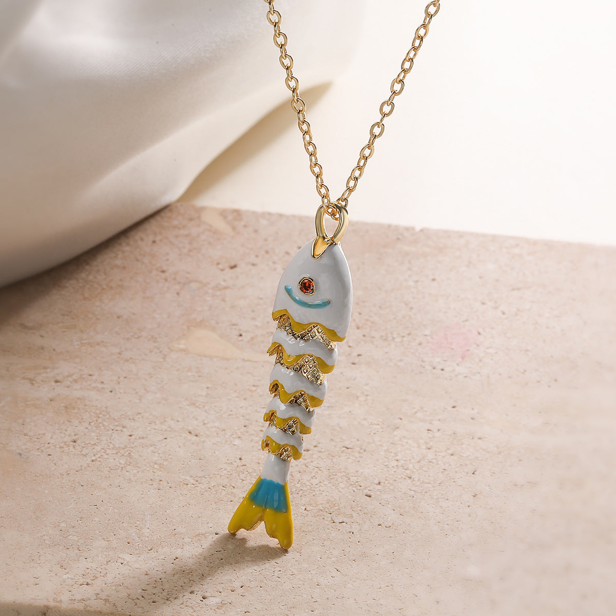 Minimalist Geometric Drip Oil Gold Plated Brass Koi Pendant Necklace for Women