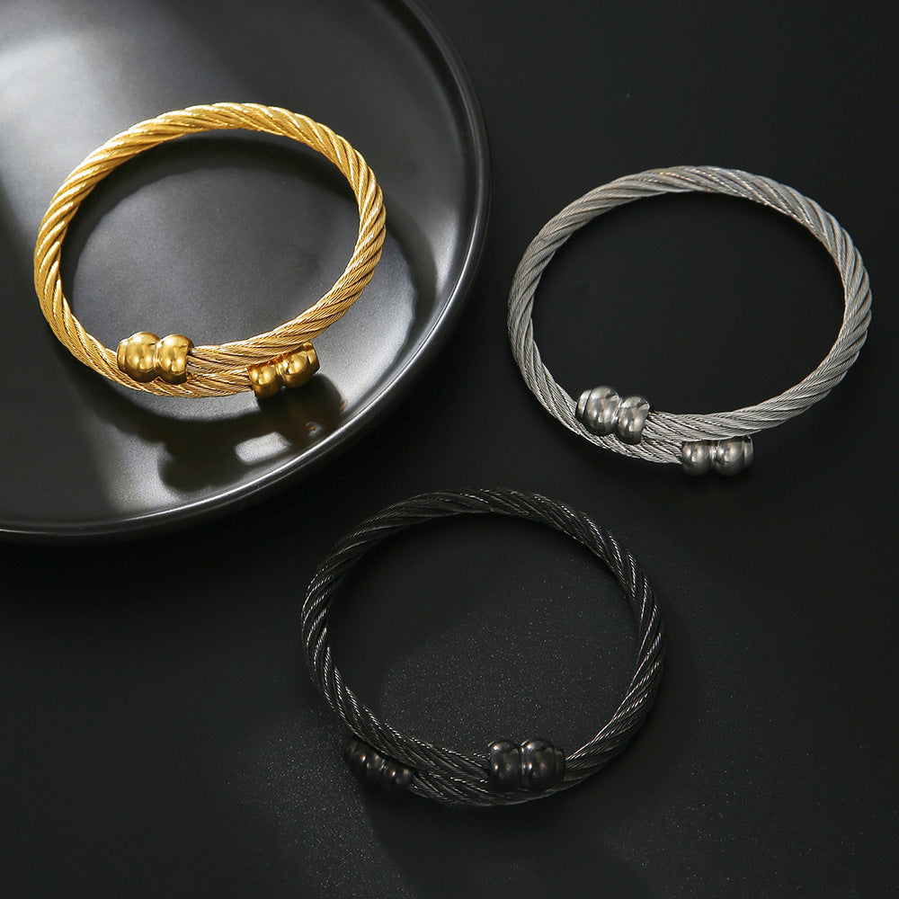 Geometric Round Titanium Steel Plated Adjustable Bangle Bracelet Unisex