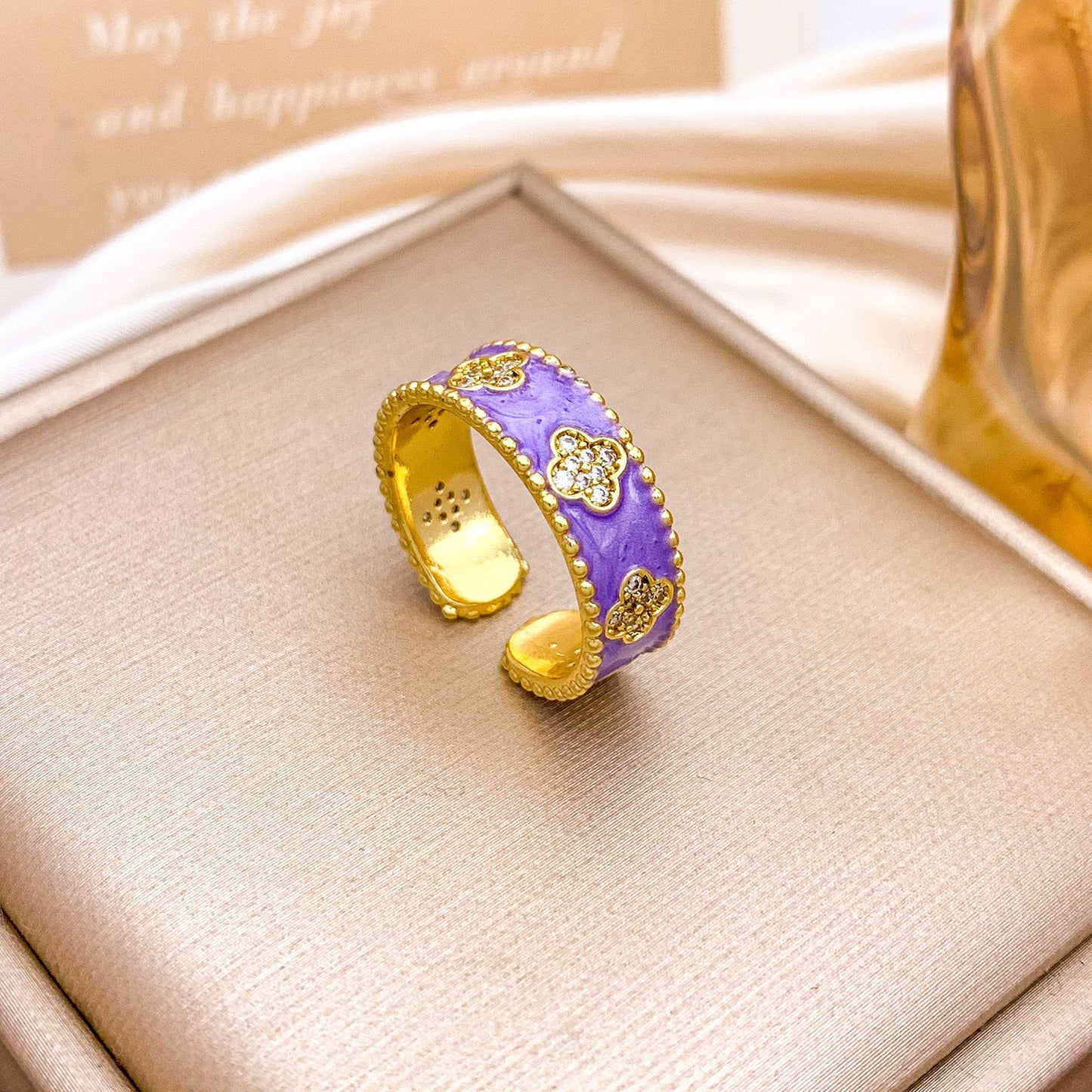 Vintage Elegant Floral Enamel Plated Alloy Ring for Women