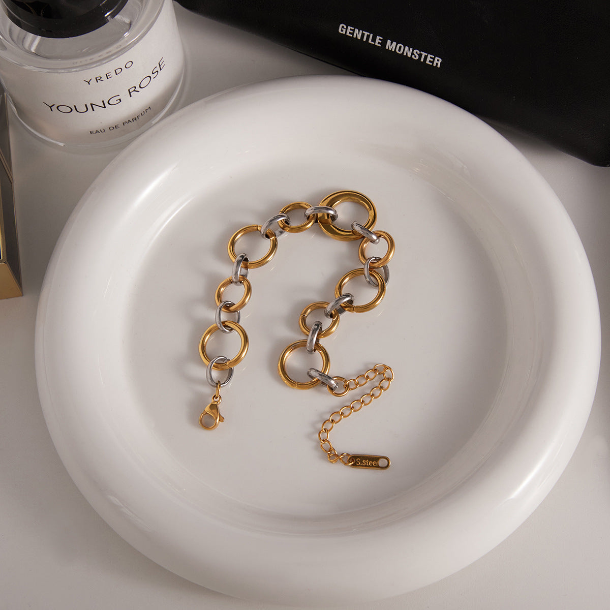 Pulsera chapada de acero inoxidable con diseño geométrico de moda para mujer, con atractivo de lujo minimalista