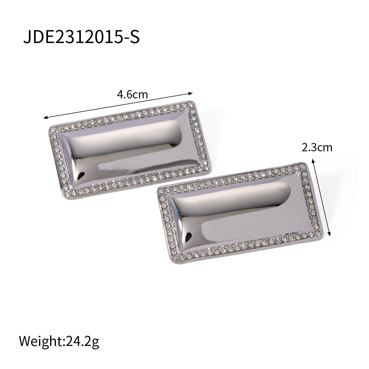 Trendy Geometric Rectangular Hoop Earrings 18K Gold Plated Stainless Steel with Rhinestone Inlay for Women