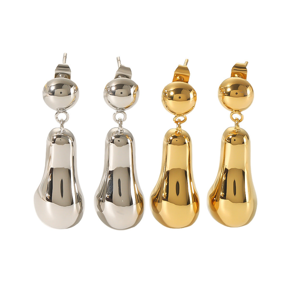 Orecchini a cerchio minimalisti in acciaio inossidabile a forma di goccia con placcatura in oro 18 carati, design liscio e cavo