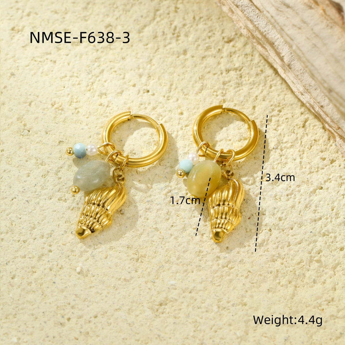 Pendientes de acero inoxidable con forma de estrella de mar, estilo vacacional, con incrustaciones de piedra natural para mujer
