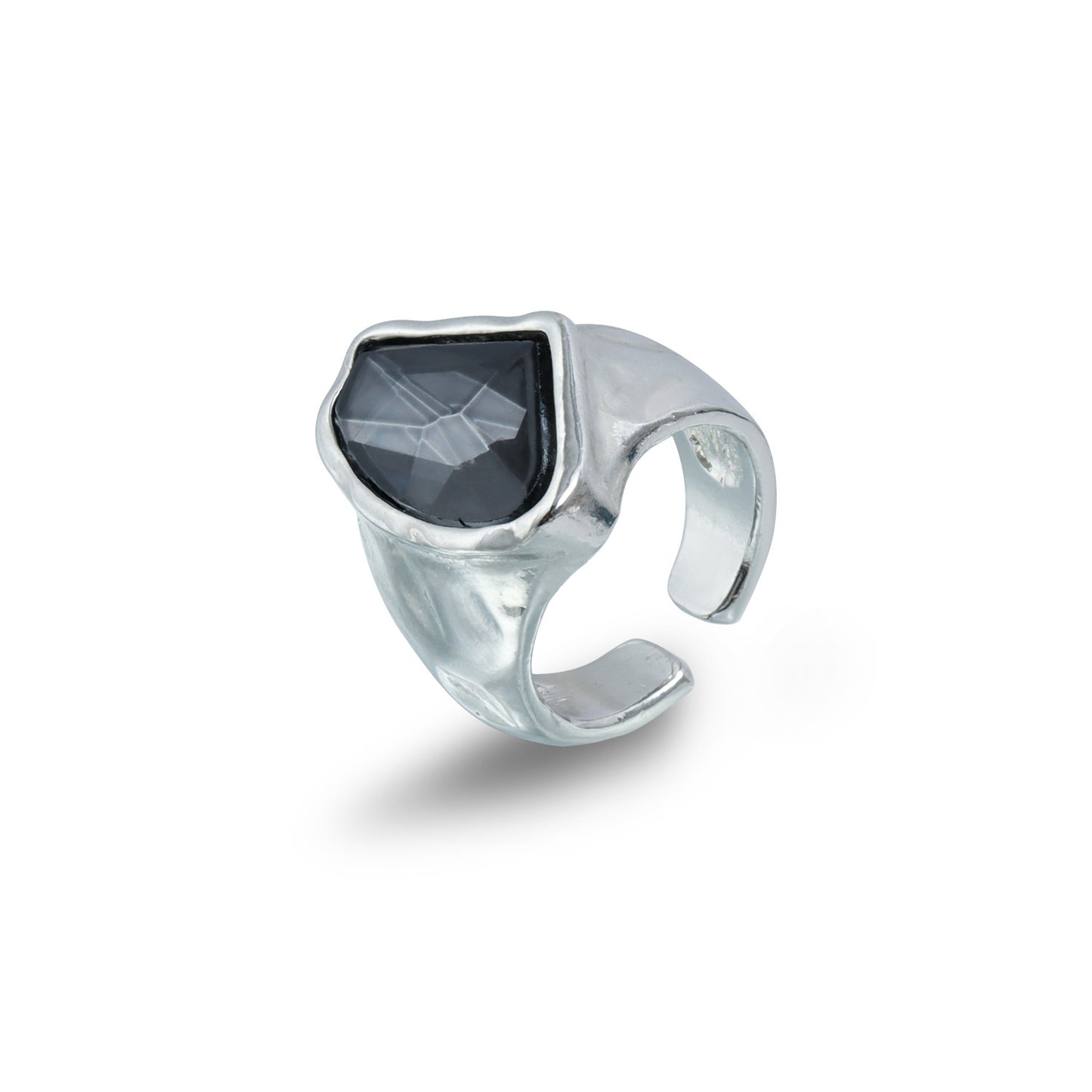 Sweet Streetwear Geometric Black Rhinestone Plated Adjustable Ring for Women