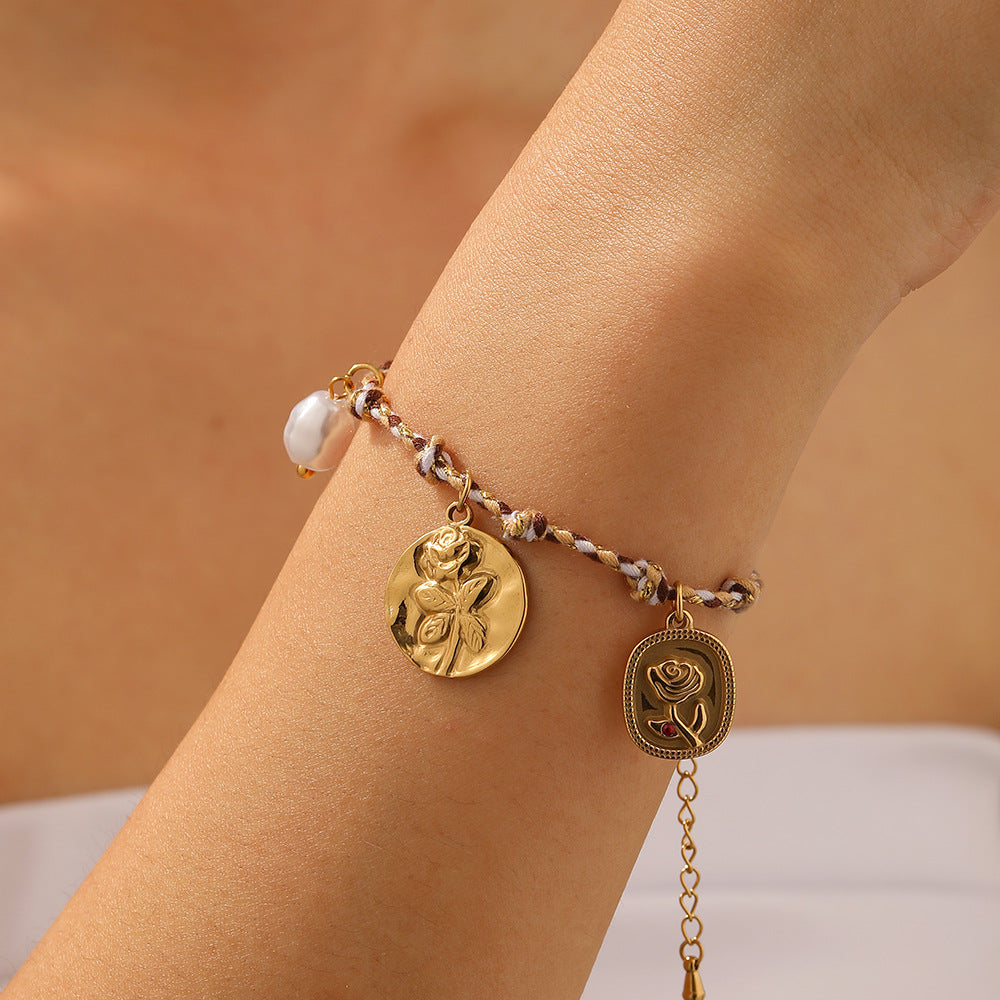 Bohemian Vintage Gold Plated Stainless Steel Bracelet with Heart Floral Butterfly Round Square Charms