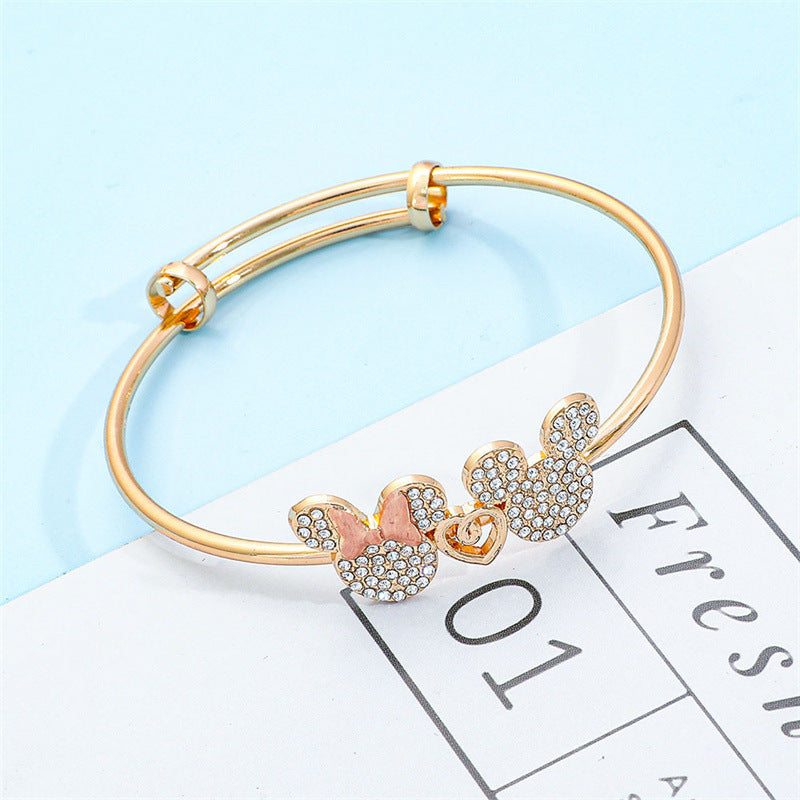 Bracciale Anna Principessa in Lega a Forma di Cuore con Intarsi in Cristallo Bianco Regolabile per Bambine e Ragazze