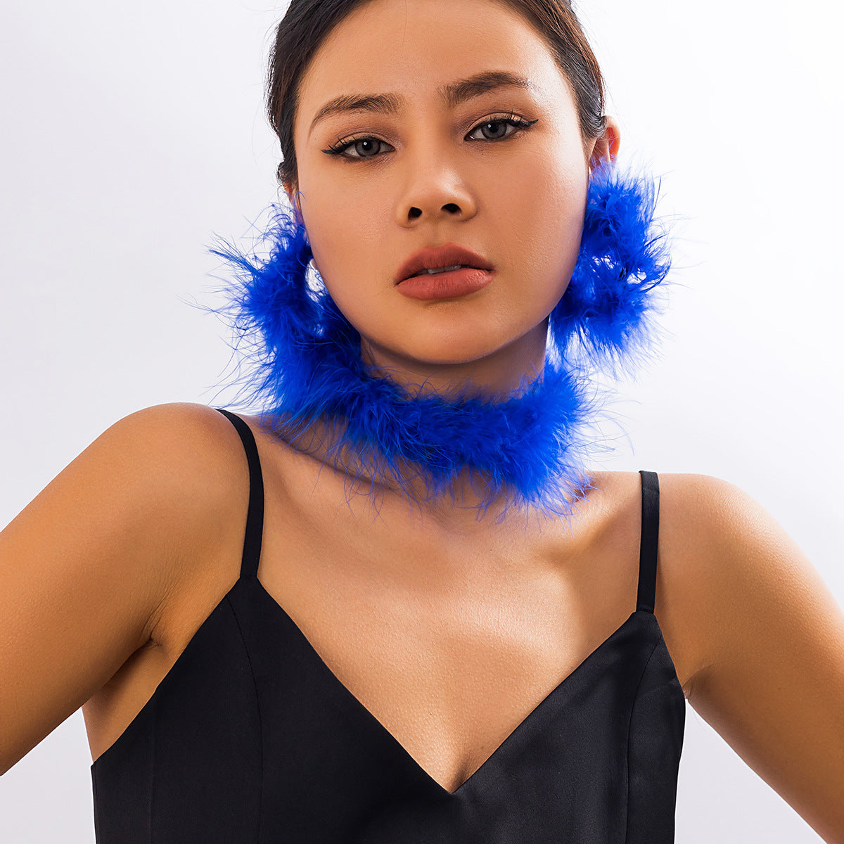 Sweet Punk Geometric Feather Fabric Handmade Choker Necklace for Women