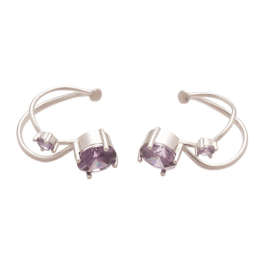Orecchini a clip doppi geometrici minimalisti tondi in zirconia per donna con rame placcato
