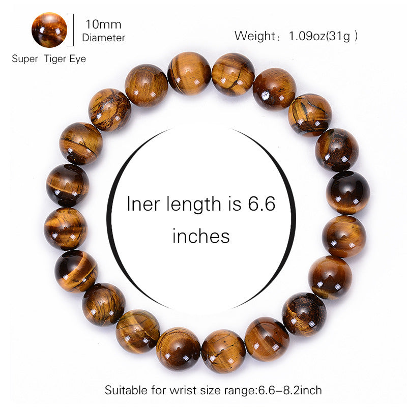 Fashion Elegant Natural Tiger's Eye Round Beaded Bracelet Unisex Geometric Handmade Single Loop Bangle
