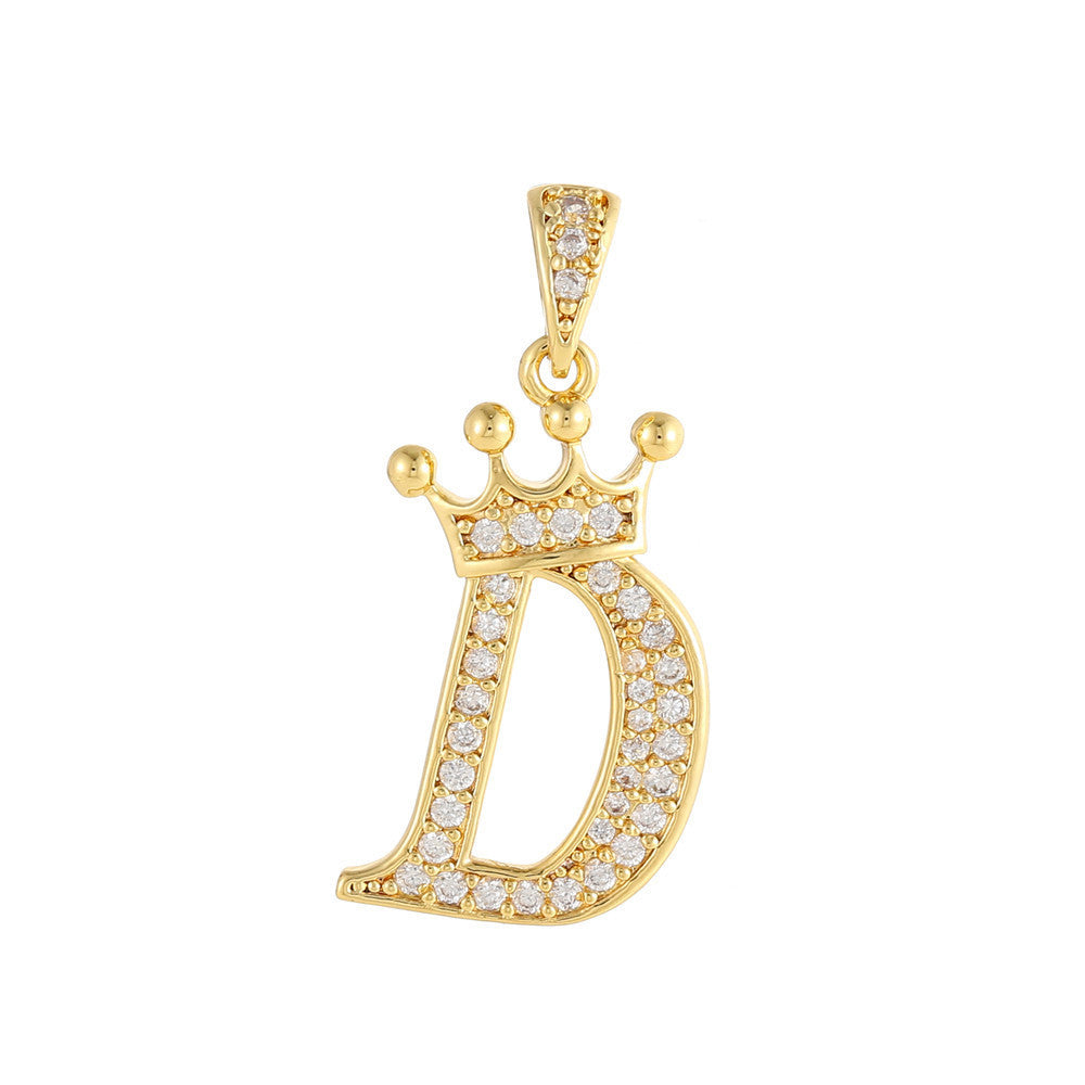 Gold Plated Brass Crown Letter Charm Bar with Cubic Zirconia for DIY Necklace Bracelet