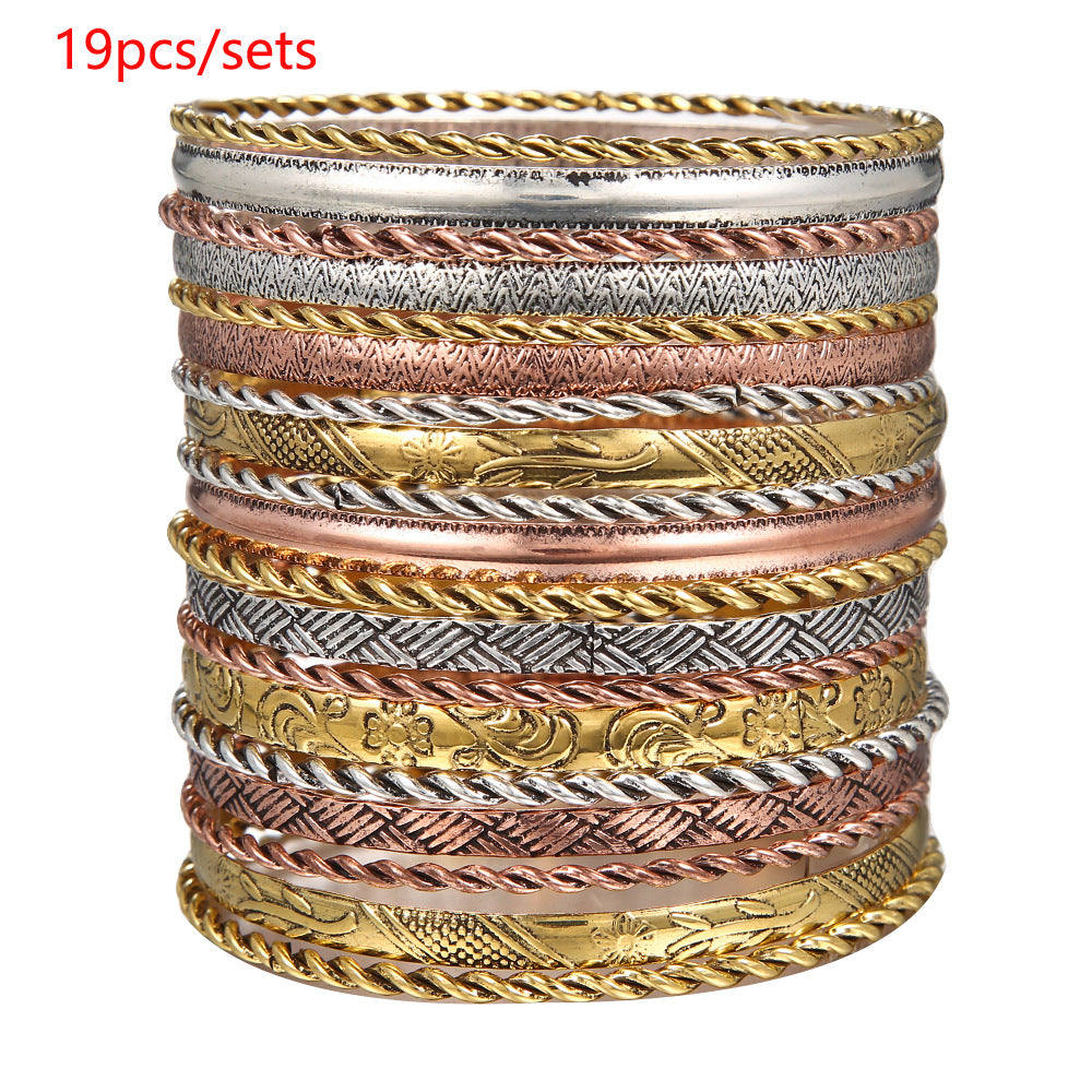 Punk Geometric Round Plated Iron Rope Chain Bracelet Set