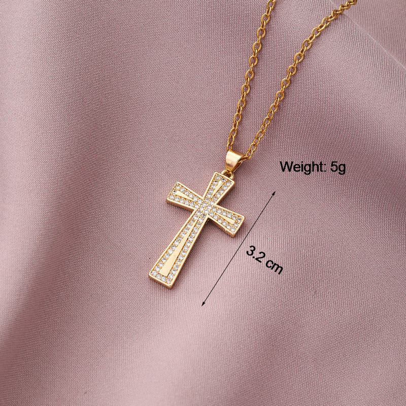 Collar Minimalista de Cobre con Colgante de Cruz e Incrustaciones de Pedrería en Cadena O para Uso Unisex