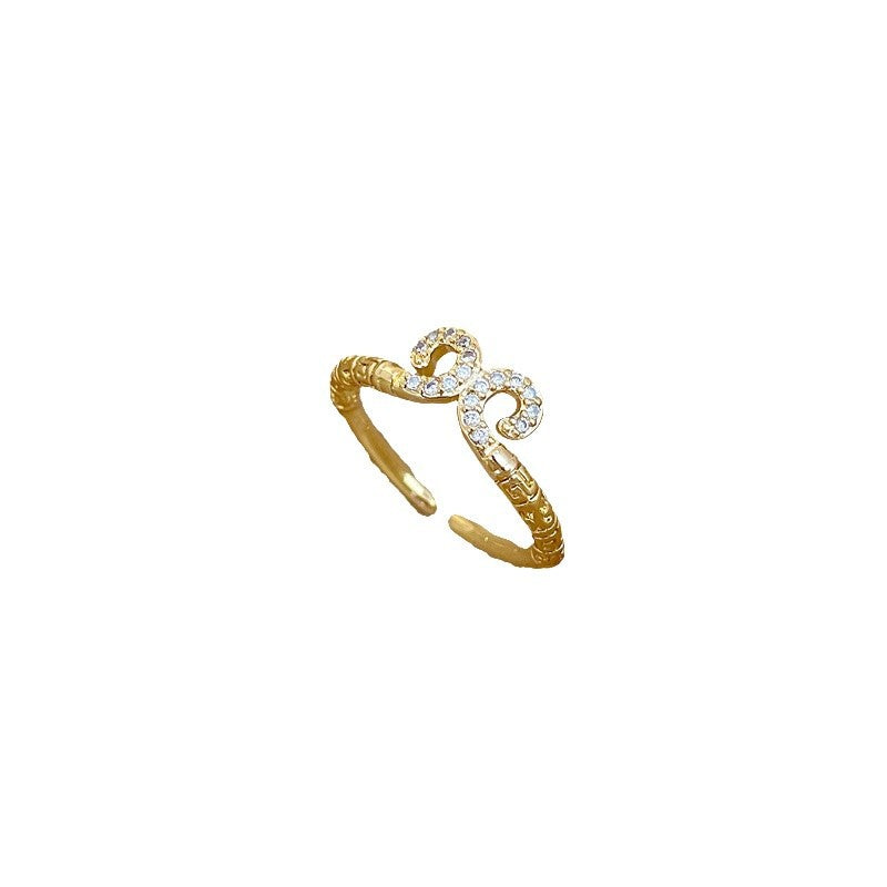 Anello regolabile minimalista Wukong mitologia nera in ottone con design a corona per donna
