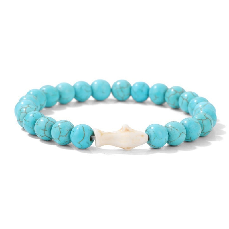 Minimalist Sweet Natural Turquoise Crystal Agate Animal Beaded Stretch Bracelet