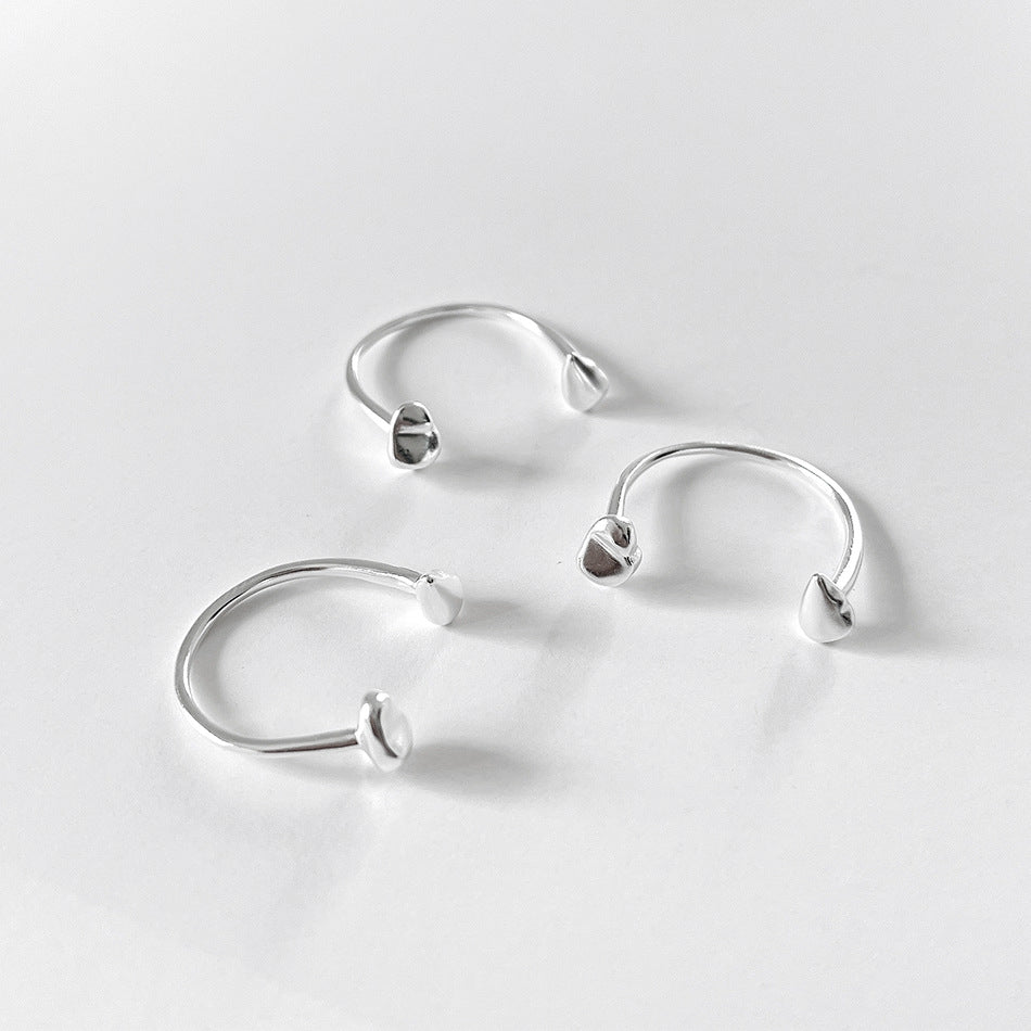 Minimalist Geometric Number Shape S925 Sterling Silver Open Ring for Women with Natural Stone Accent