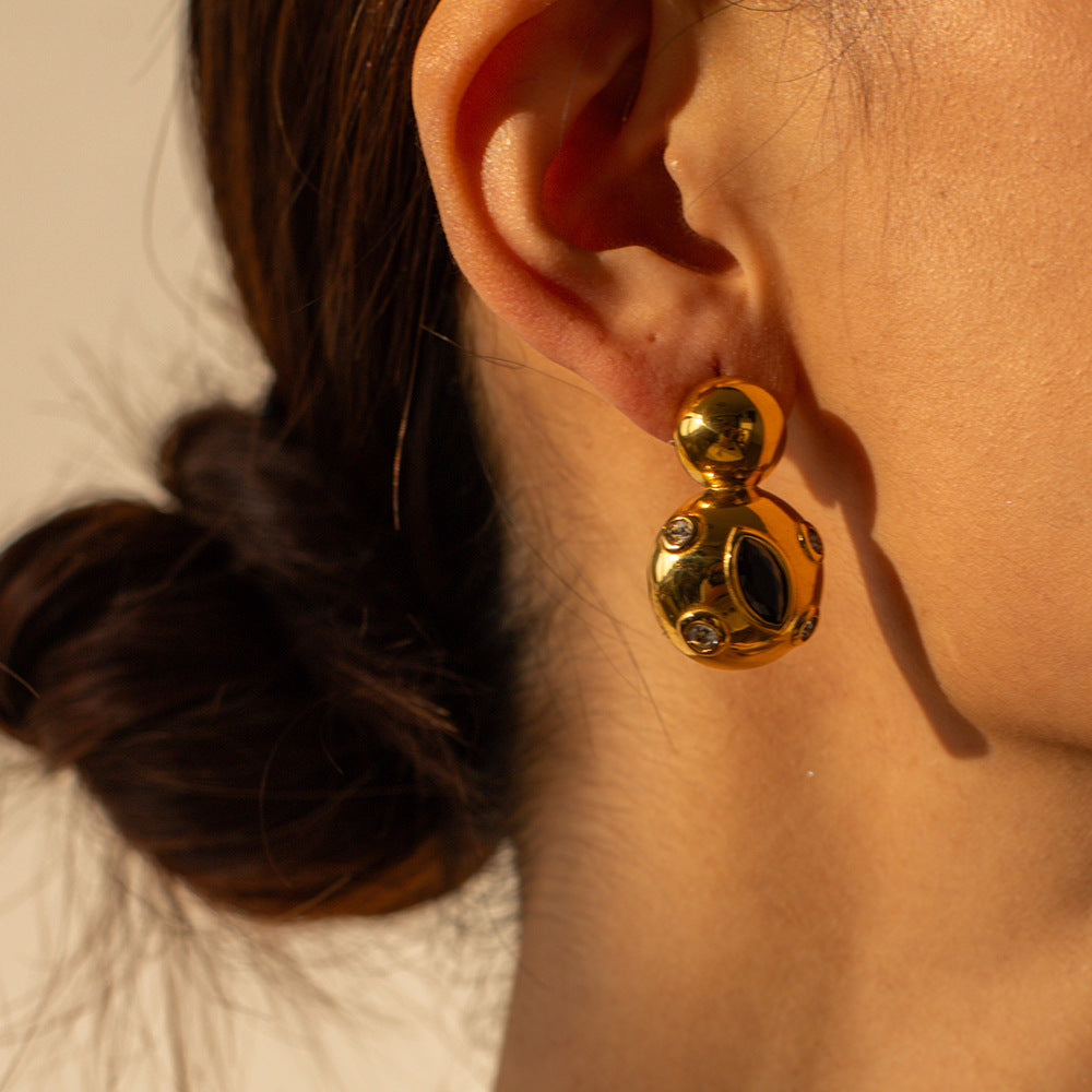Pendientes colgantes redondos de doble capa geométricos de acero inoxidable chapados en oro de 18 quilates estilo Ins para mujer