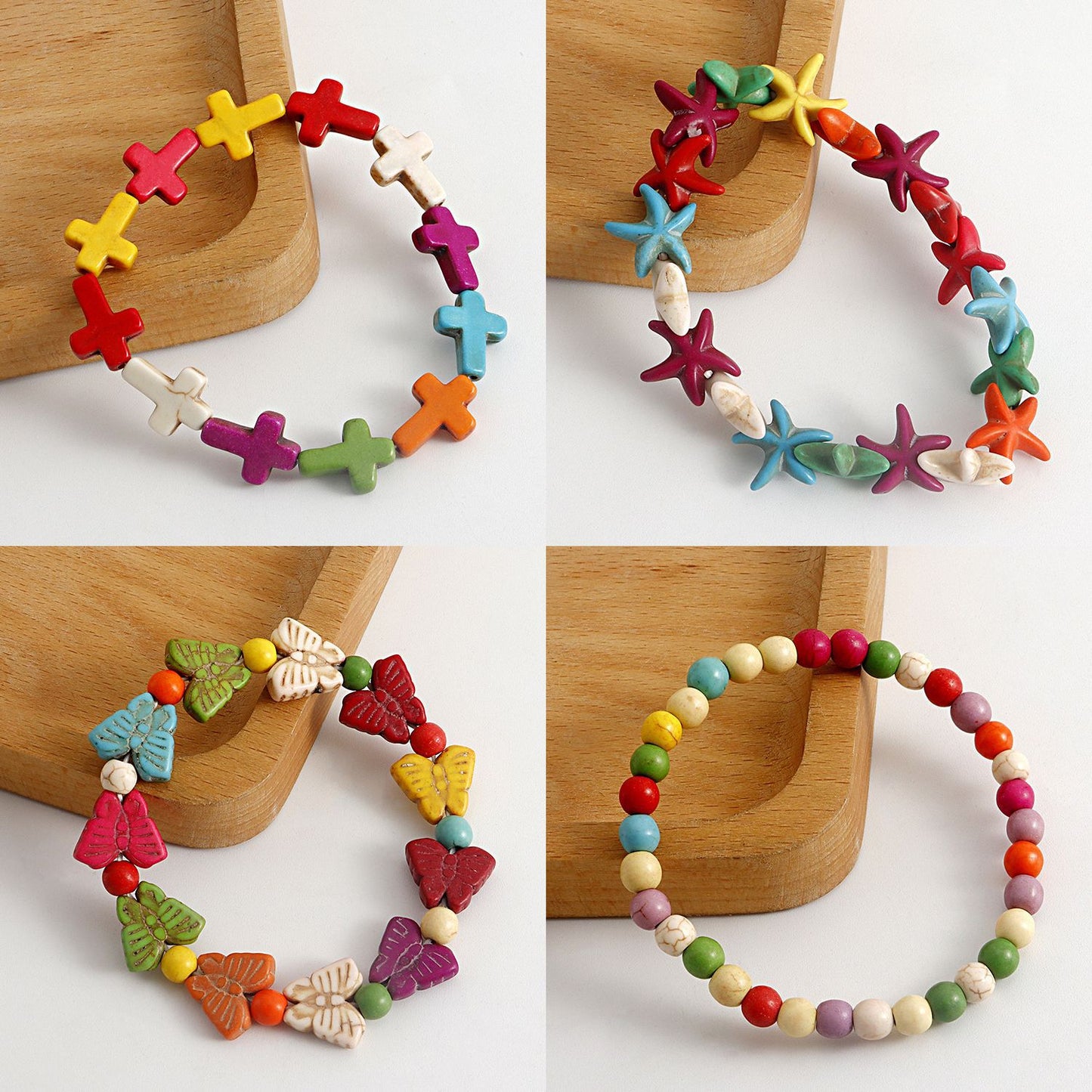 Vintage-Inspired Geometric Turquoise Beaded Elastic Bracelet for Women with Alloy Base and Plated Finish