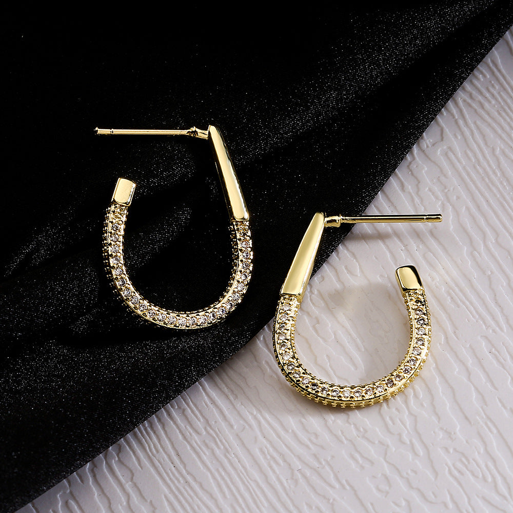Orecchini da donna geometrici minimalisti in rame con placcatura in oro 18 carati e intarsio in zirconi