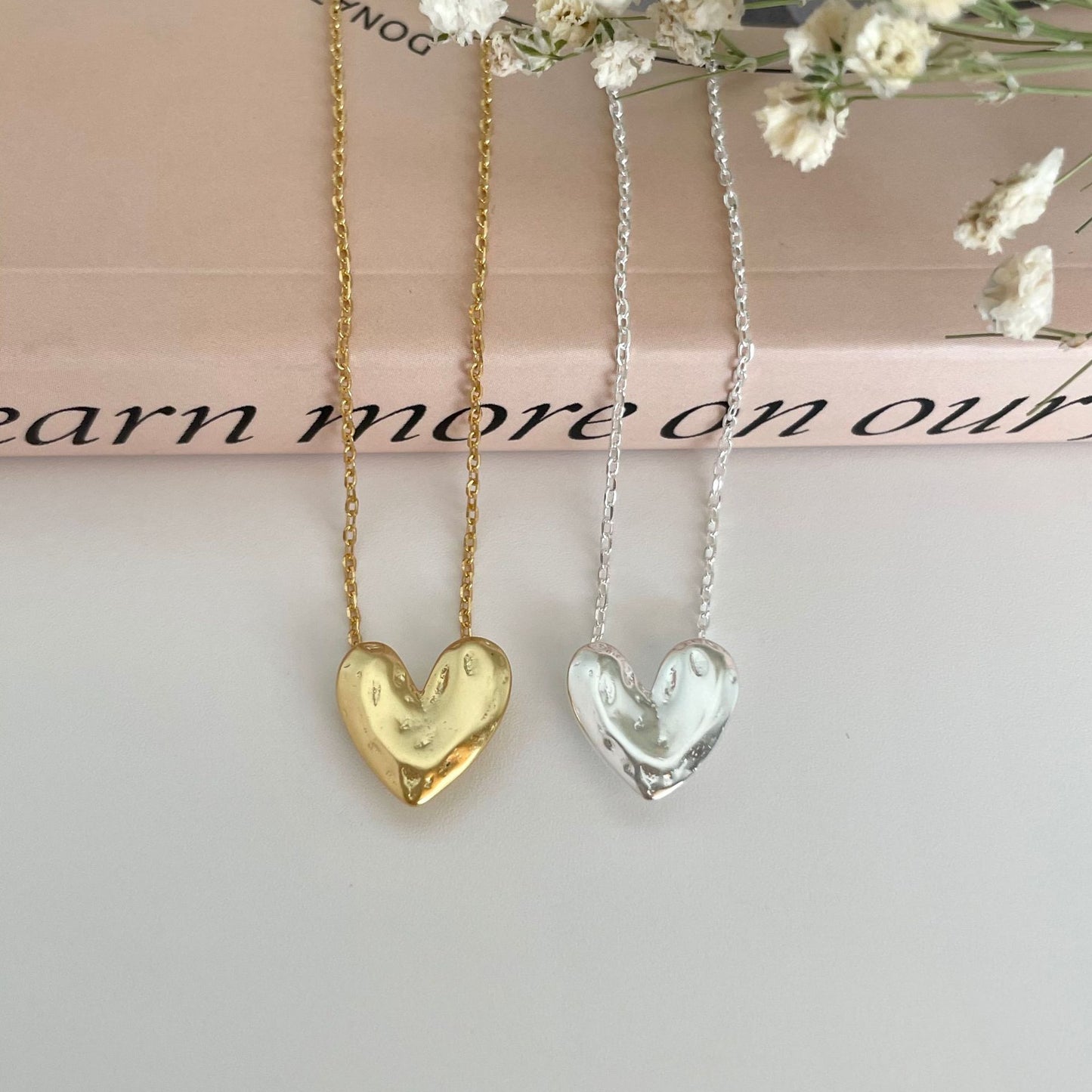 Minimalist Matte Heart-Shaped 925 Sterling Silver Necklace with Irregular Chain for Women