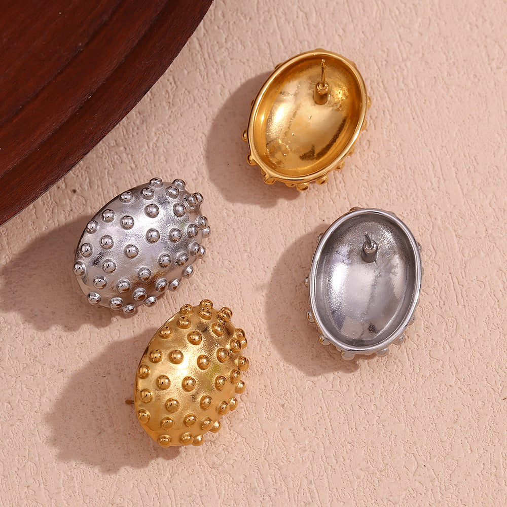 Orecchini a perno alla moda ovali con cactus e riccio in acciaio inossidabile con placcatura in oro 18 carati da donna