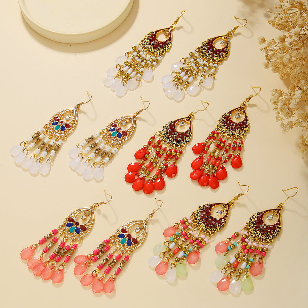 Bohemian Vintage Ethnic Geometric Teardrop Drip Oil Zinc Alloy Earrings for Women