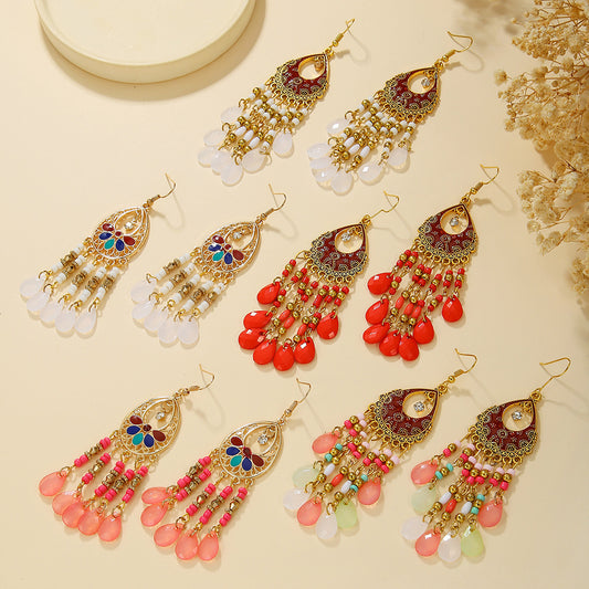 Bohemian Vintage Ethnic Geometric Teardrop Drip Oil Zinc Alloy Earrings for Women