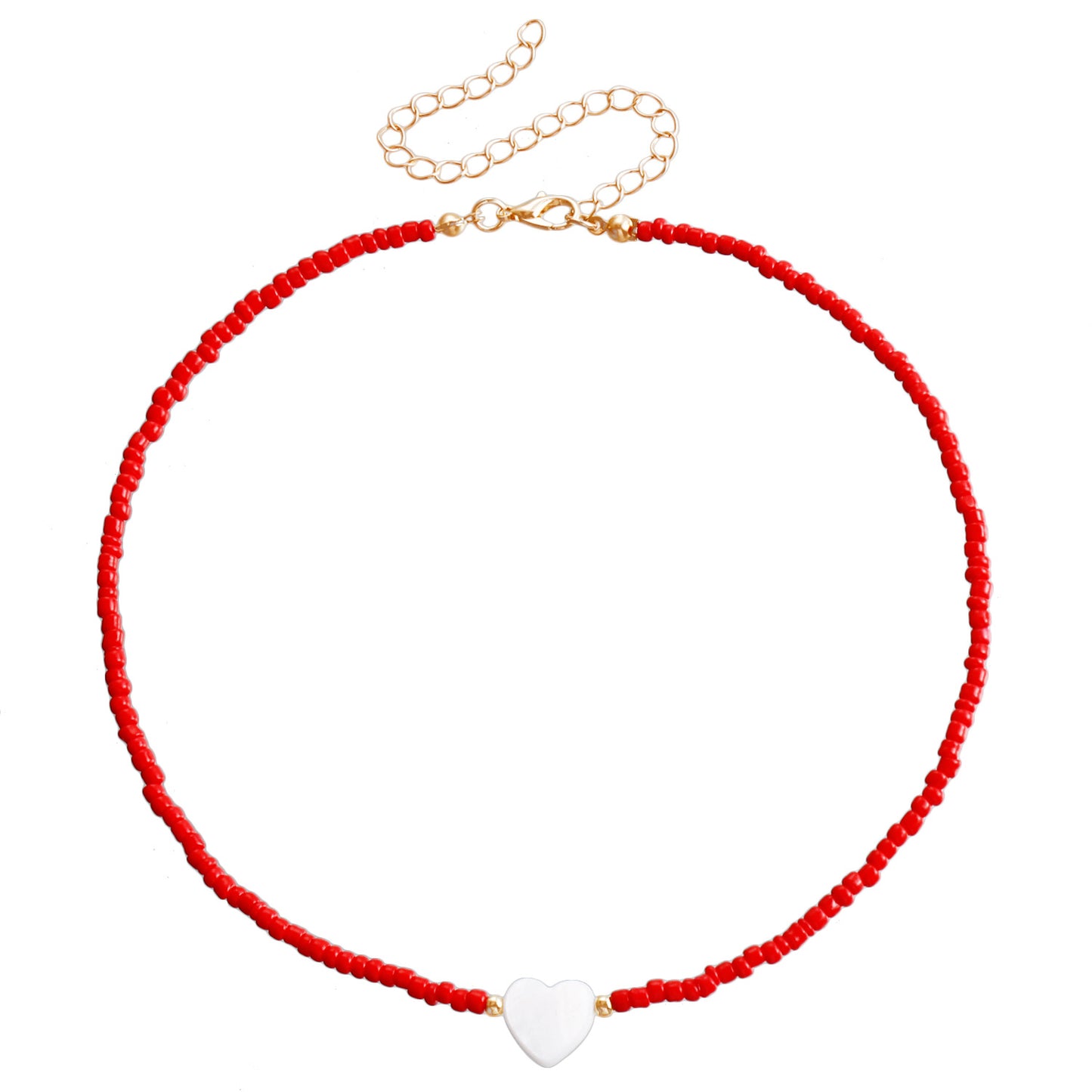 Collar con colgante de nácar en forma de corazón bohemio con cadena de cuentas para mujer