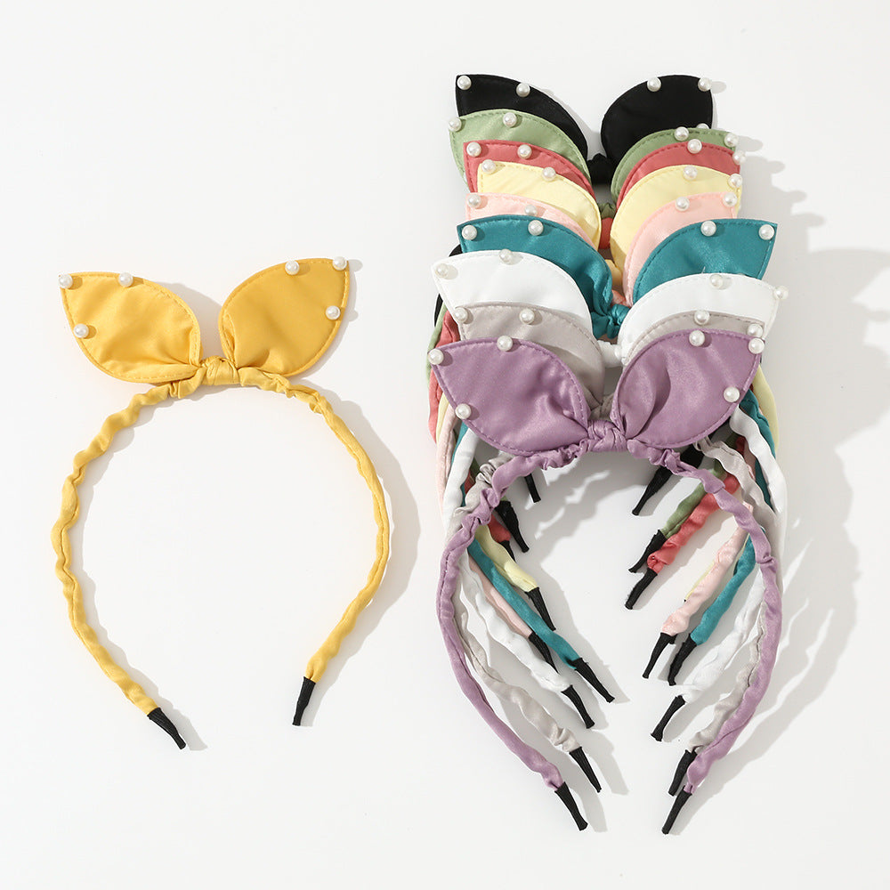 Bonito conjunto de diademas en forma de lazo para niñas con banda de tela y adornos de perlas, patrón floral estilo princesa
