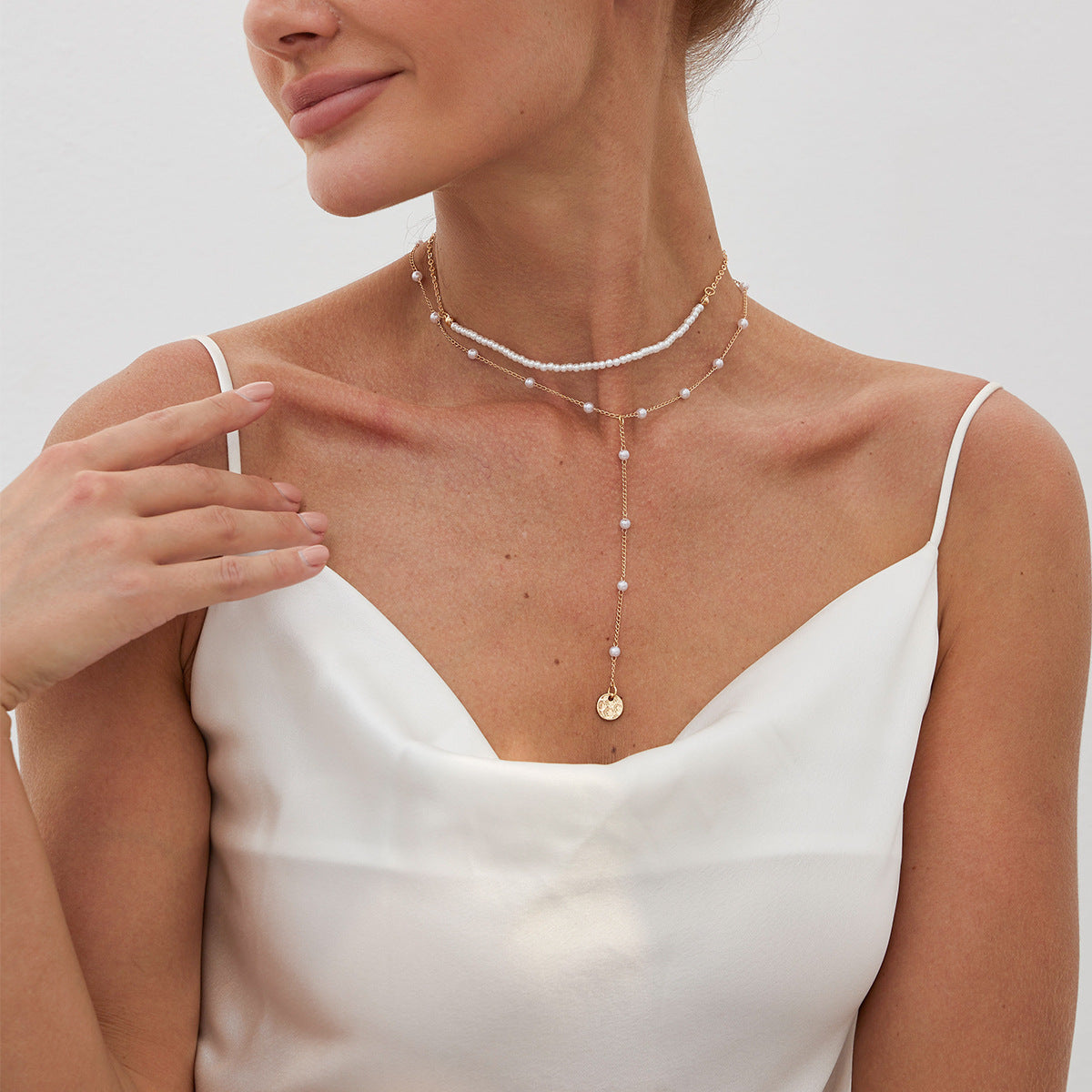 Fashion Imitation Pearl Y-Shape Tassel Layered Necklace for Women