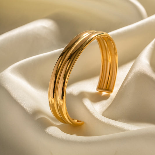 Fashionable Geometric Double Layer Plated 18K Gold Stainless Steel Bracelet for Women