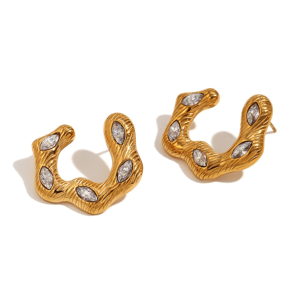 Fashionable Minimalist Geometric Hoop Earrings for Women Stainless Steel with 18K Gold Plating