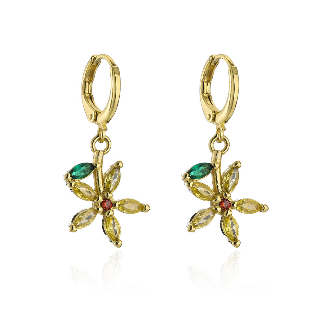 Chic Floral Cherry Geometric Earrings for Women in Copper with 18K Gold Plating and Micro-Paved Zirconia