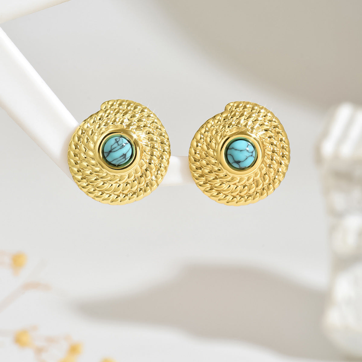 Orecchini a perno da donna in acciaio inossidabile con motivo geometrico vintage e filettatura circolare