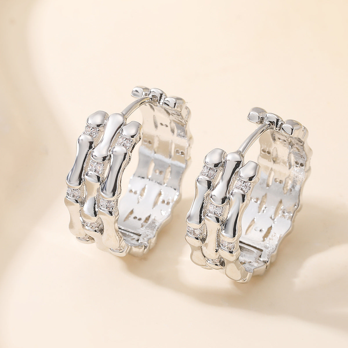 Vintage Elegant Geometric Brass Gold Plated Cubic Zirconia Hoop Earrings for Women