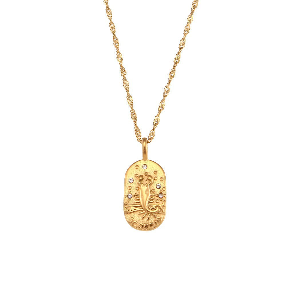 Collana con ciondolo a tema zodiacale in acciaio inossidabile placcato oro 18 carati e cordino regolabile da donna