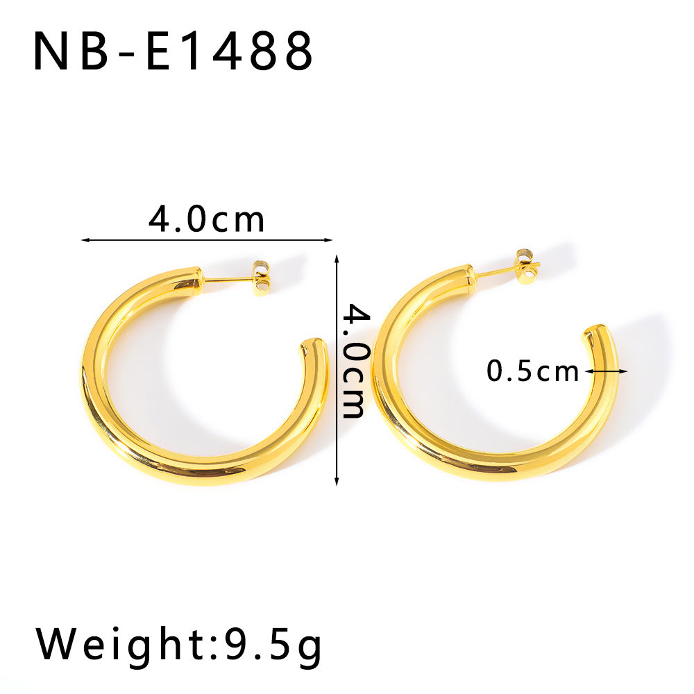 Vintage-Style Geometric Stainless Steel 18K Gold Plated C-Shaped Hoop Earrings for Women