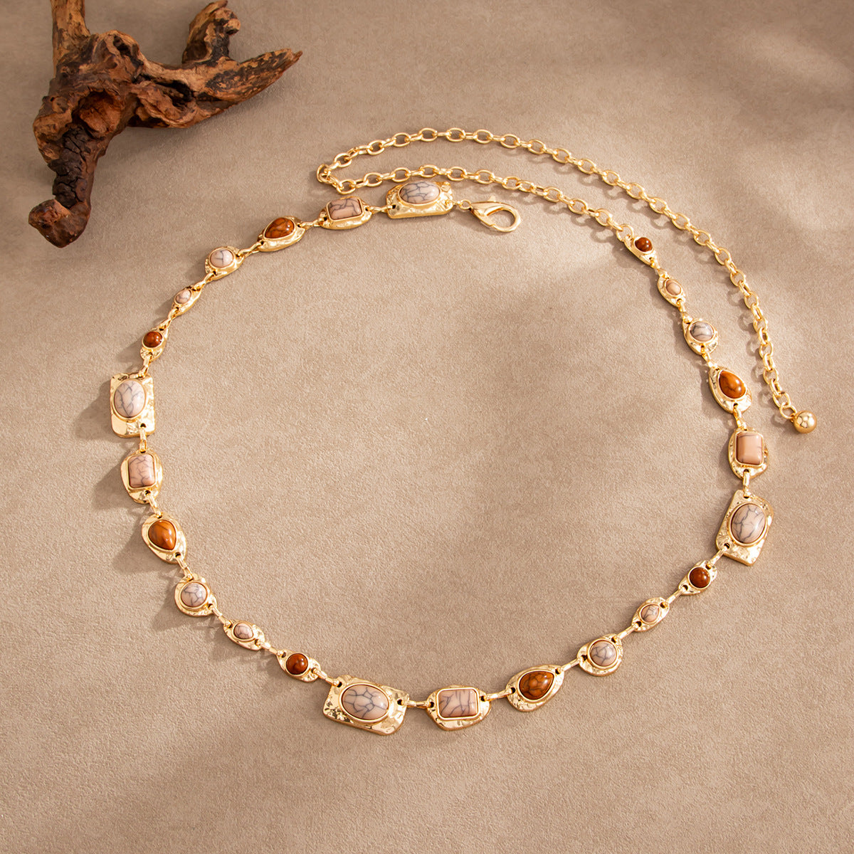 Vintage Geometric Gemstone Inlaid Polished Zinc Alloy Body Chain for Women