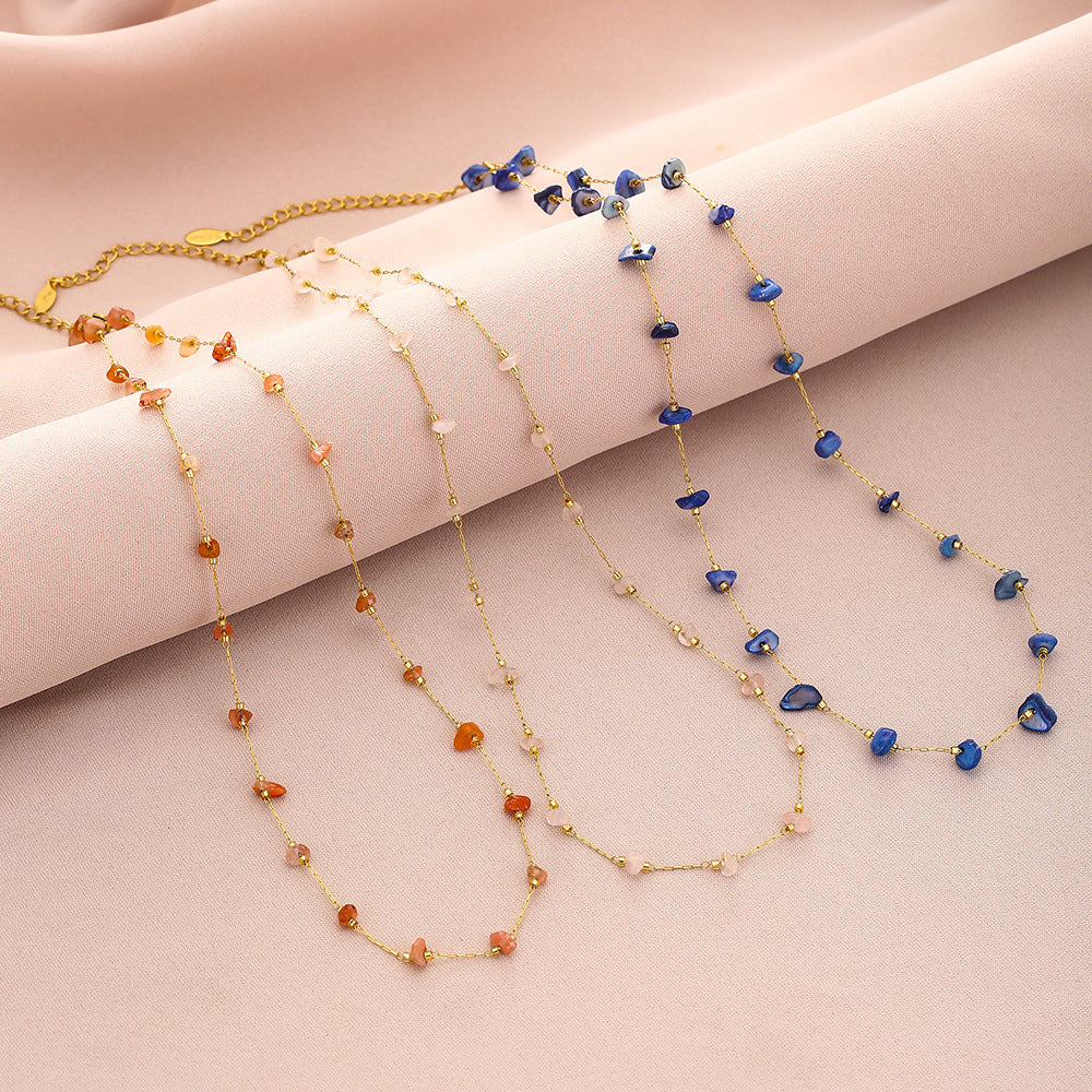 Elegante collana geometrica in acciaio al titanio con ciondolo in pietra naturale per uomo e donna, catena placcata per clavicola estiva