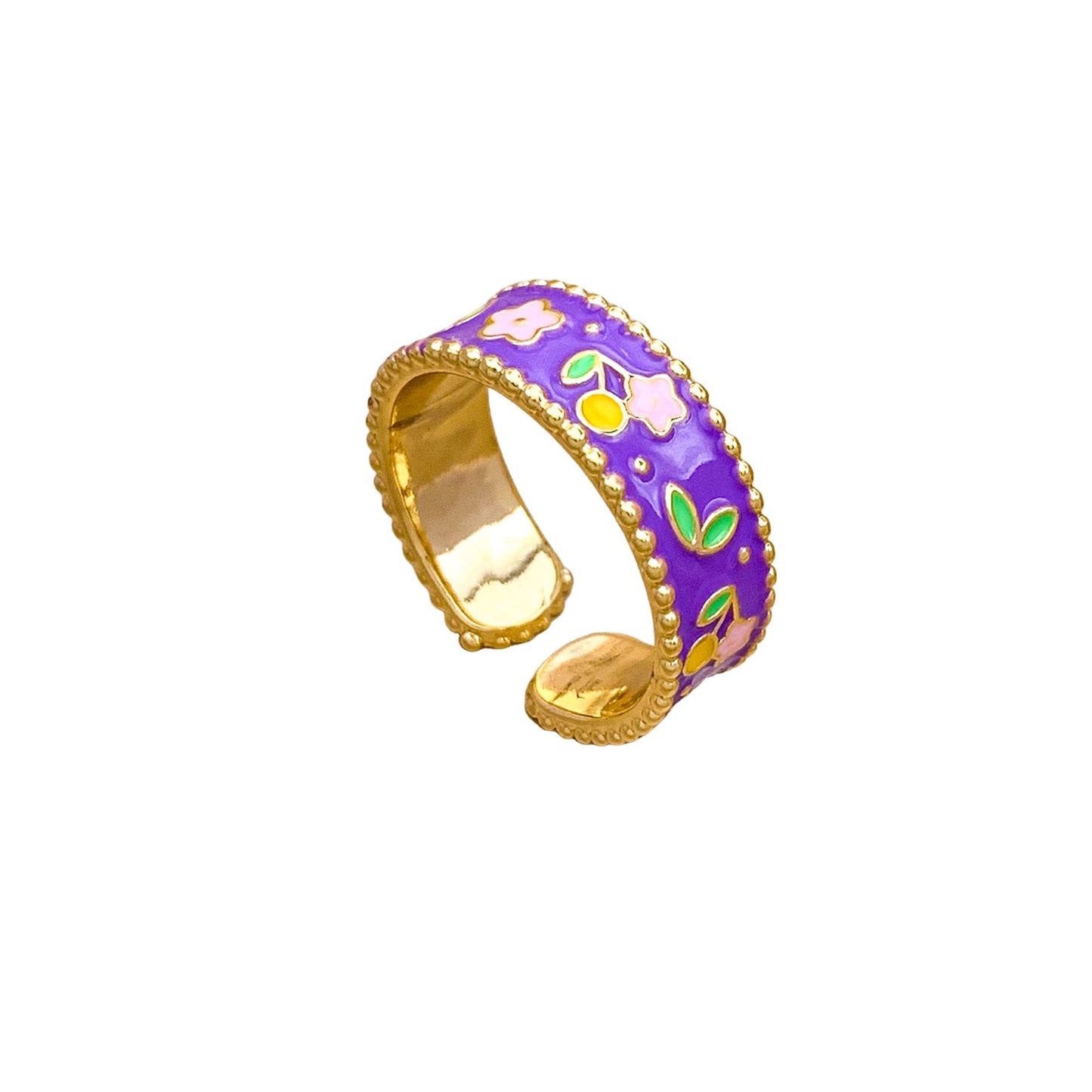 Vintage Elegant Floral Enamel Plated Alloy Ring for Women